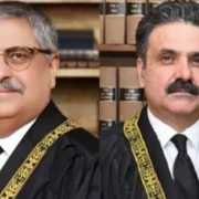 This combination photo shows Justice Athar Minallah (L) and Chief Justice of Pakistan Yahya Afridi (R). — Photo courtesy SC website