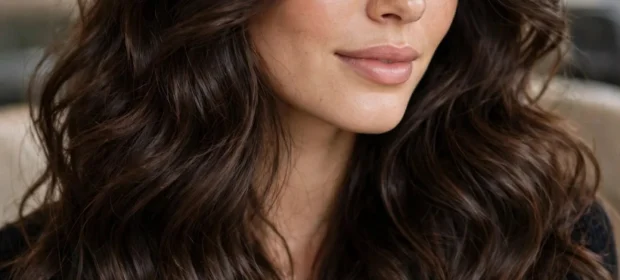 Dreamy thick wavy hair with voluminous, glossy natural waves