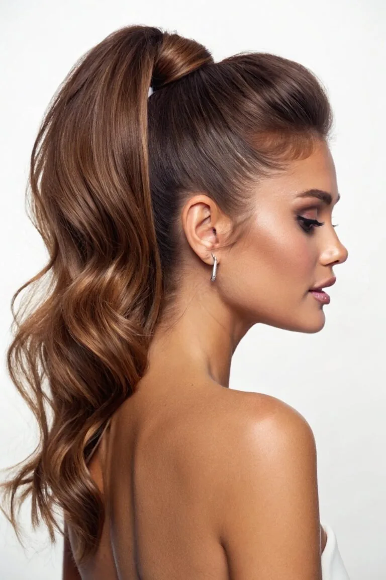 Long Wavy Ponytail – Thick Wavy Hair Long wavy ponytail on thick hair for a polished everyday look