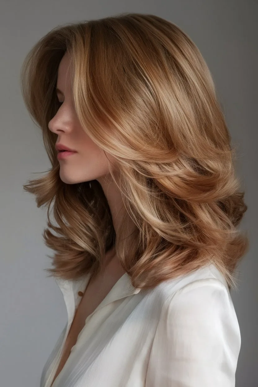 Mid-Length Feathered Waves – Thick Wavy Hair Mid-length feathered waves on thick hair for softness and movement