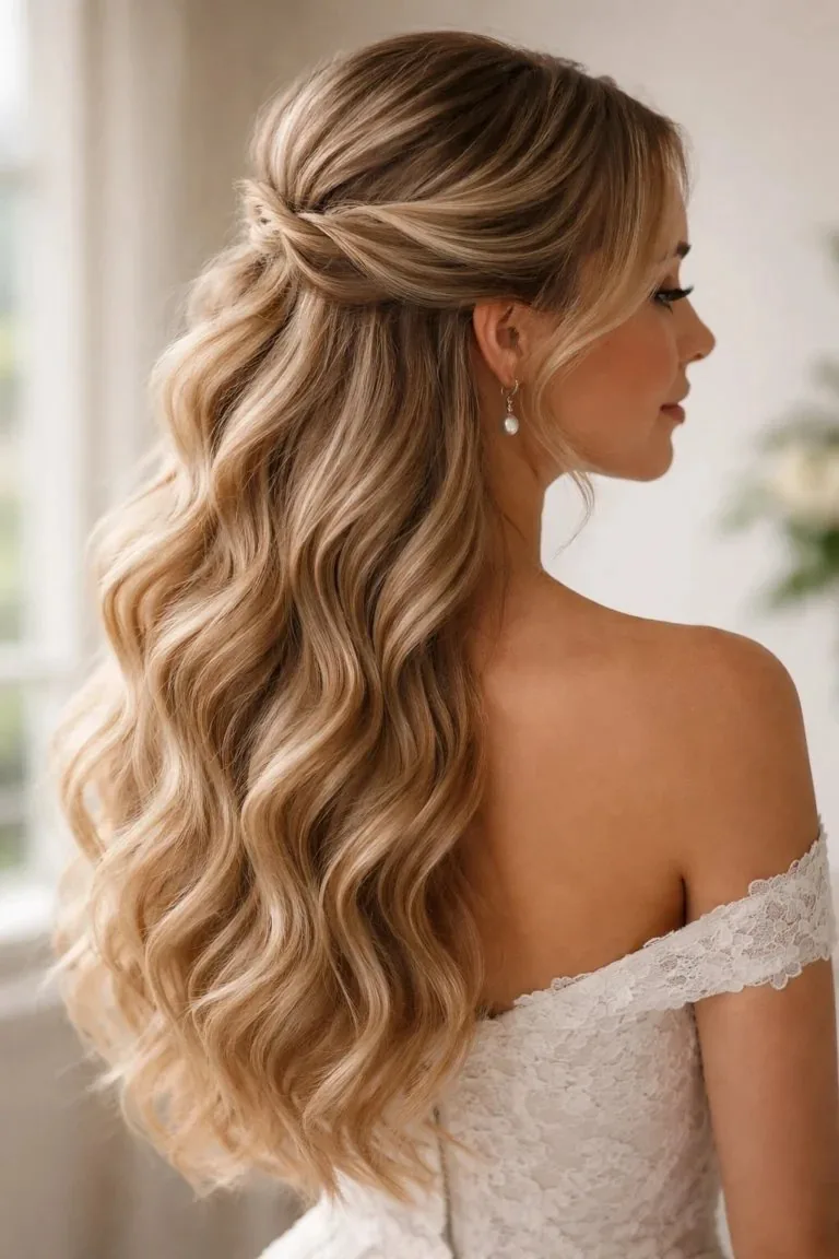 Romantic Half-Up Twist – Thick Wavy Hair Romantic half-up twist hairstyle with flowing waves