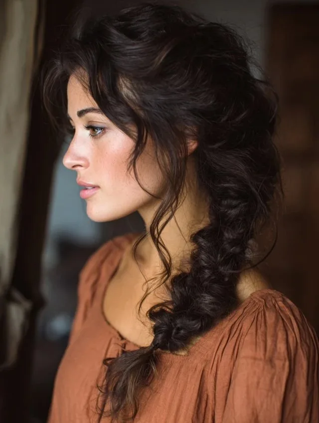 Side Braid Waves – Thick Wavy Hair Loose side braid with thick waves for a boho chic look