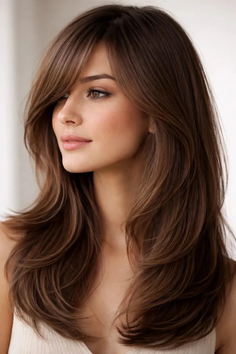 Side-Swept Layers – Thick Wavy Hair Side-swept layers on thick wavy hair for fluid movement