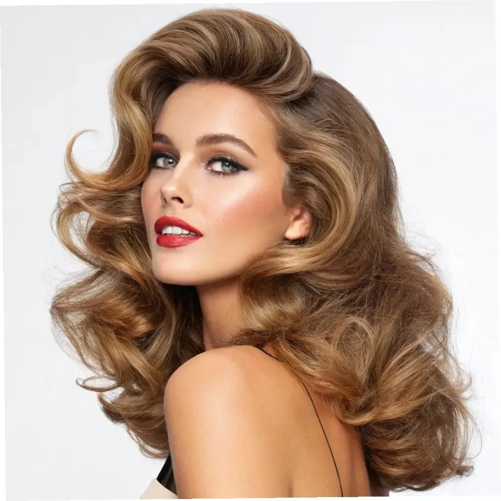 Voluminous Blowout Waves – Thick Wavy Hair Voluminous blowout waves with glossy finish on thick hair